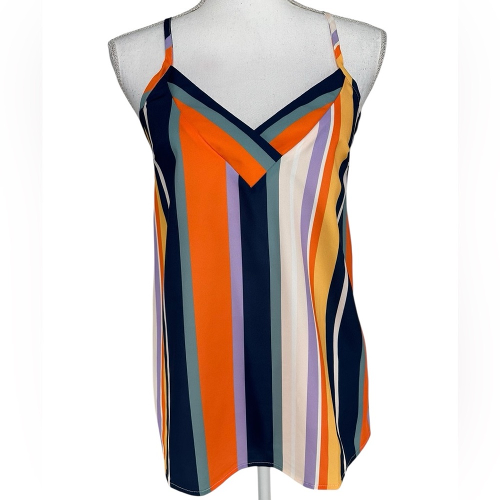 Tank Top / Blue, Orange, & Cream / Small / Loness / Boho Casual Modern Summer